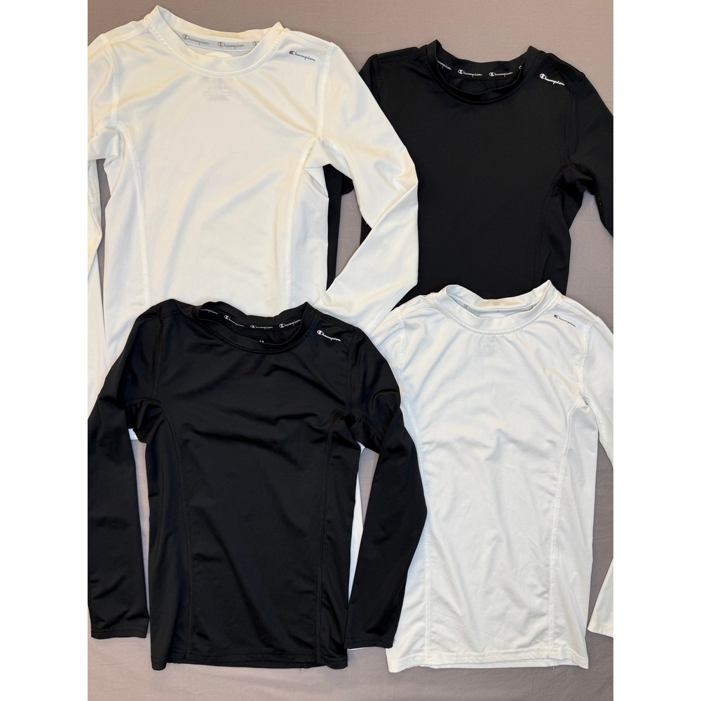 Champion Youth Compression Shirts M Black White Bundle of 4 Long Sleeve